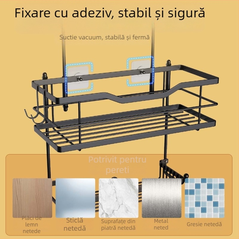 Raft de baie din oțel inoxidabil, 3 etaje, montaj cu cârlige, detașabil, fără găuri, pentru depozitare umedă și uscată