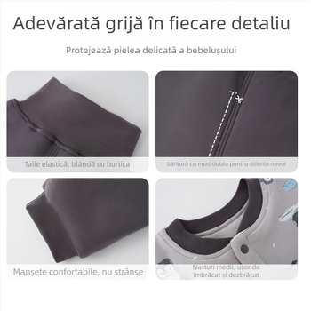 Set pentru sugari din 100% bumbac cu umplutură de 120 g, talie înaltă pentru protecția abdomenului, top de toamnă și pantaloni, două piese