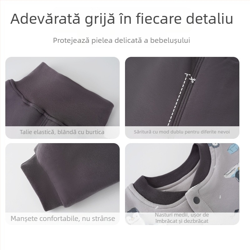 Set pentru sugari din 100% bumbac cu umplutură de 120 g, talie înaltă pentru protecția abdomenului, top de toamnă și pantaloni, două piese