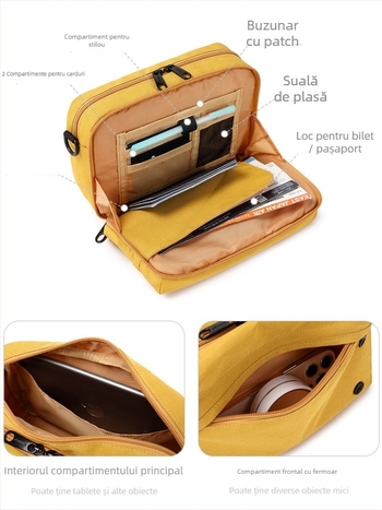 Geantă pentru pașaport crossbody, din nylon, impermeabilă, dublu strat, organizator de călătorie, capacitate mare, design neutru