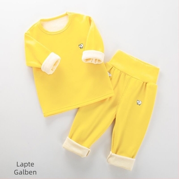 Set termic pentru copii iarnă, cu căptușeală de fleece, material Milk Silk, talie înaltă pentru protecția abdomenului, guler rotund