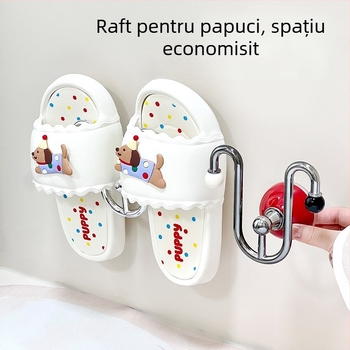 CX Raft pentru pantofi montat pe perete cu ventuză, fără găuri, 1 nivel, baie, ABS+PC+TPU+Oțel inoxidabil