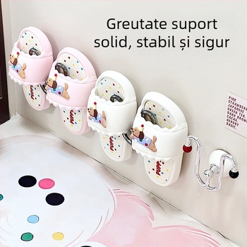 CX Raft pentru pantofi montat pe perete cu ventuză, fără găuri, 1 nivel, baie, ABS+PC+TPU+Oțel inoxidabil