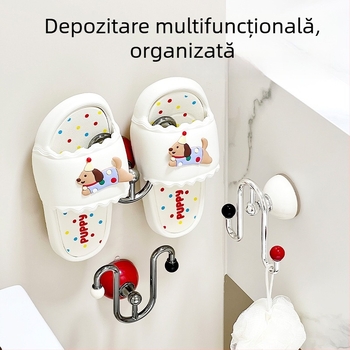 CX Raft pentru pantofi montat pe perete cu ventuză, fără găuri, 1 nivel, baie, ABS+PC+TPU+Oțel inoxidabil