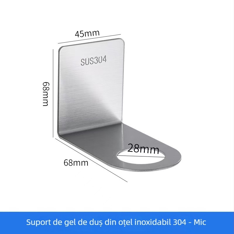 Raft montat pe perete din oțel inoxidabil, finisaj periat, pentru sticlele de săpun, dezinfectant, șampon și gel de duș, încărcare 3 kg, un singur nivel, marca Shanmoting