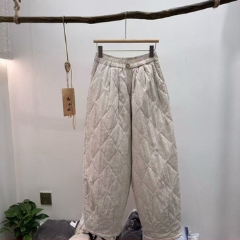 Pantaloni dama din cânepă, stil coreean, talie elastică, croială lejeră, lungime 9/10