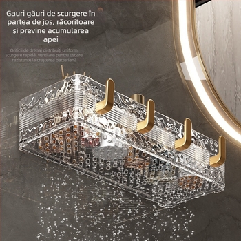 Raft de baie montat pe perete, din plastic, montaj fără găuri, capacitate 2 kg, 1 nivel