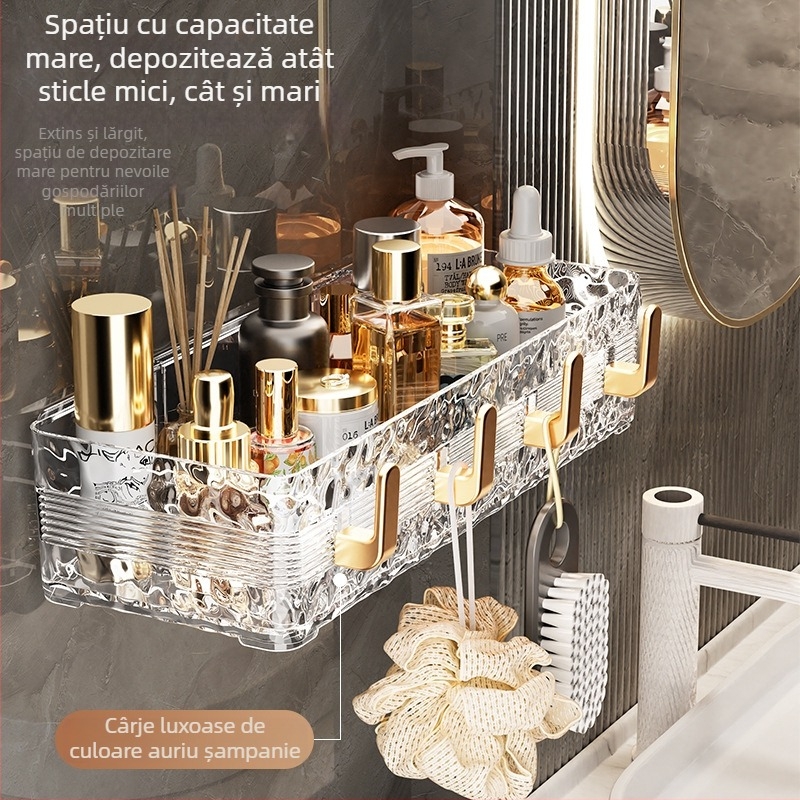 Raft de baie montat pe perete, din plastic, montaj fără găuri, capacitate 2 kg, 1 nivel