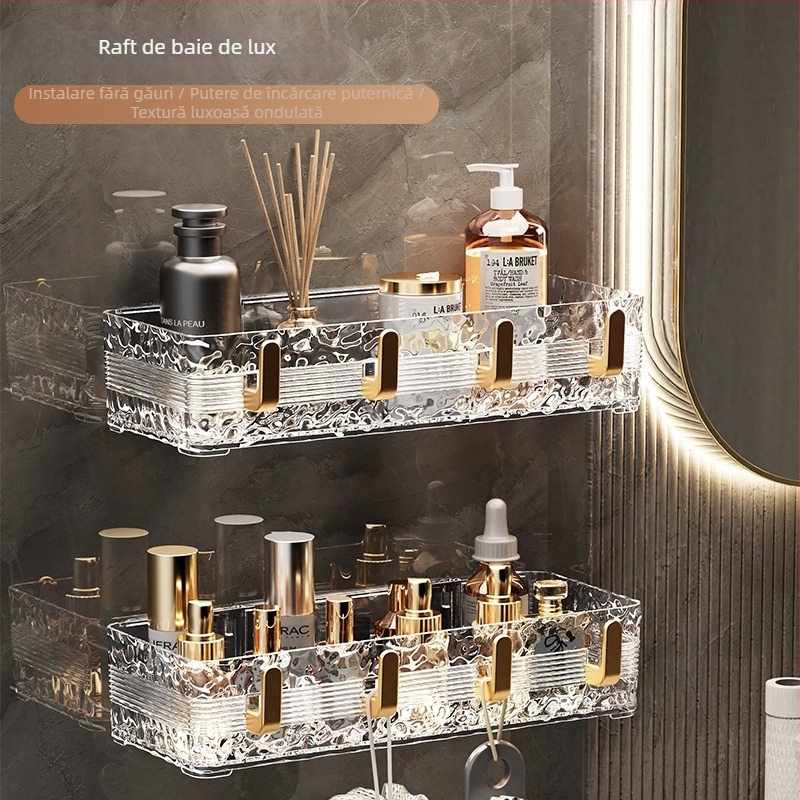 Raft de baie montat pe perete, din plastic, montaj fără găuri, capacitate 2 kg, 1 nivel