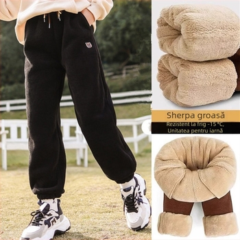 Pantaloni sport pentru copii, iarnă, cu căptușeală fleece, talie medie, imprimeu Cartoon, 95% poliester, țesătură moale