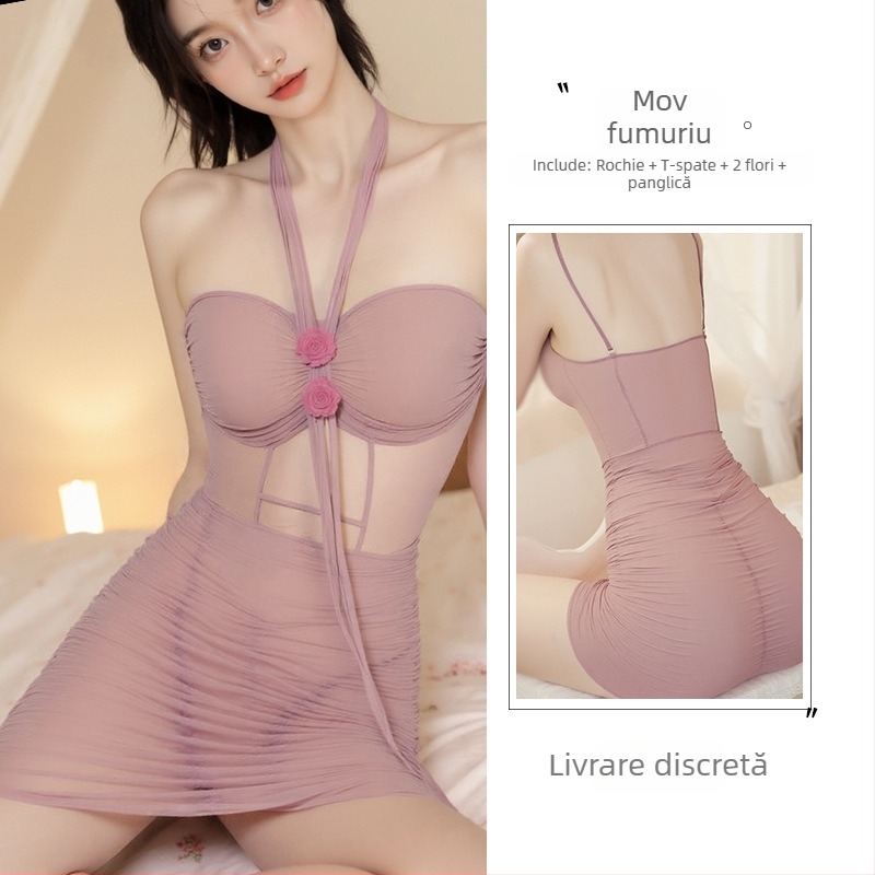 Sexy lenjerie de noapte din plas cu bretele, transparentă, poliester subțire, compoziție poliester 90–95%, Articol 5006, Lansare iarna 2025