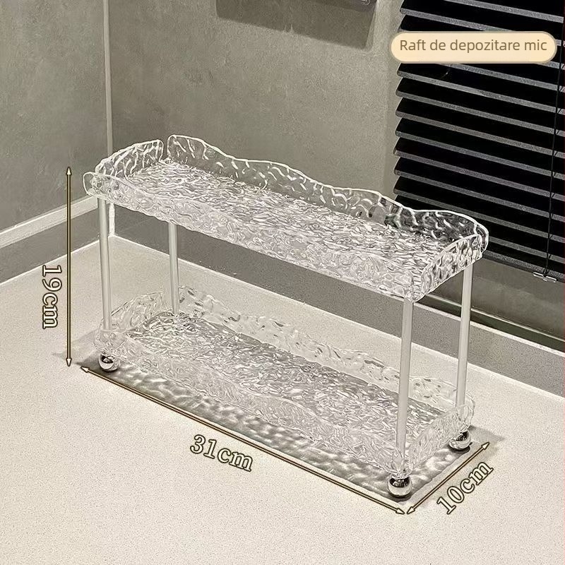 Raft plastic pentru depozitare cosmetice pentru blat de baie – suport de perete atârnat, stil etnic, cu două niveluri, fără montaj