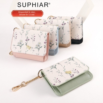 Portcard cu breloc - PU, model cu flori, ultra-ușor pentru femei, Suphiar
