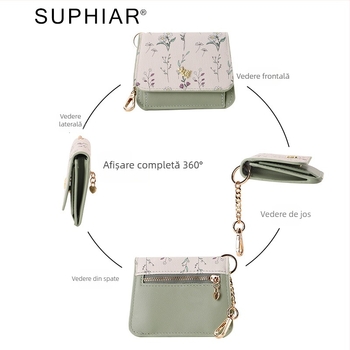 Portcard cu breloc - PU, model cu flori, ultra-ușor pentru femei, Suphiar