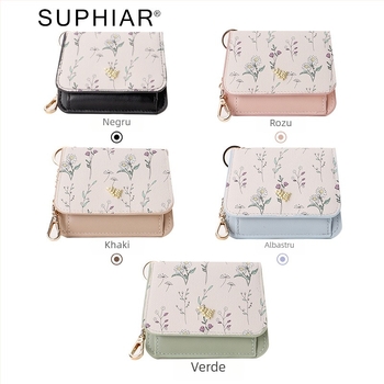 Portcard cu breloc - PU, model cu flori, ultra-ușor pentru femei, Suphiar