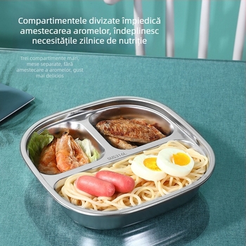 Farfurie pentru copii din oțel inoxidabil 316, divizată, pătrată, compatibilă cu microunde, finisaj electroplatinat