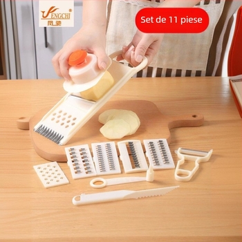 Tăietor multifuncțional pentru legume cu răzătoare, tăietor pentru felii, răzător pentru cartofi, tăietor de fructe și protecție pentru mână; posibilitate de etichetare privată