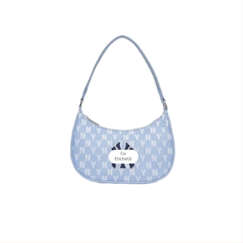 Geantă de umăr din pânză, formă rotundă, fermoar, buzunar pentru ID, compartiment interior