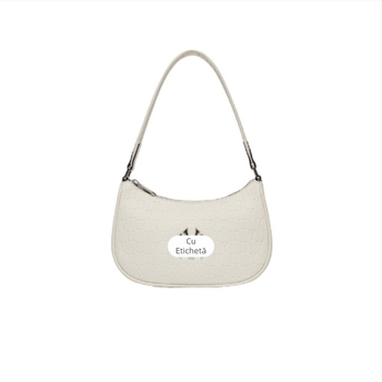 Geantă de umăr din pânză, formă rotundă, fermoar, buzunar pentru ID, compartiment interior