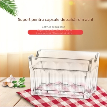 Suport acrilic dreptunghiular pentru pliculețe de zahăr și ceai, compartiment pentru scobitori și carduri de vizită, PMMA, Kinder, Calitate Primă, Stil Modern.