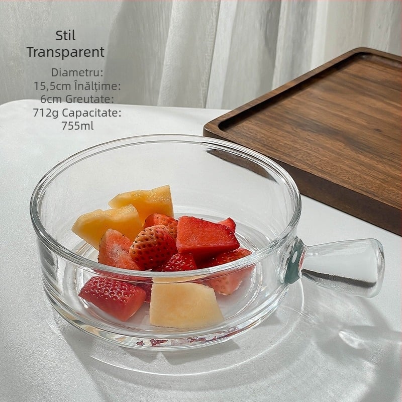 Vas de sticlă cu mâner, rezistent la căldură, formă rotundă, stil modern minimalist