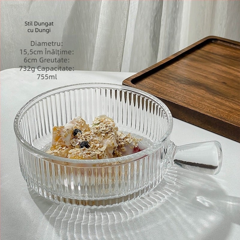 Vas de sticlă cu mâner, rezistent la căldură, formă rotundă, stil modern minimalist