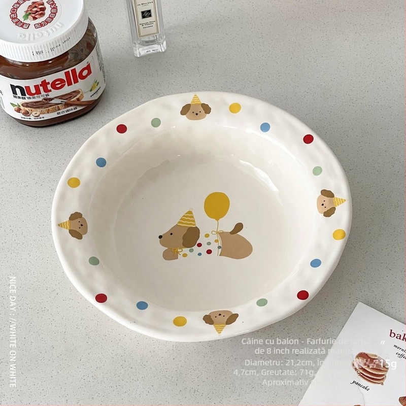 Farfurie de desert din porțelan pentru ceaiul de după-amiază, rotundă, diametru 18–18,9 cm, compatibilă cu microunde, decal de înaltă temperatură, model cu animale