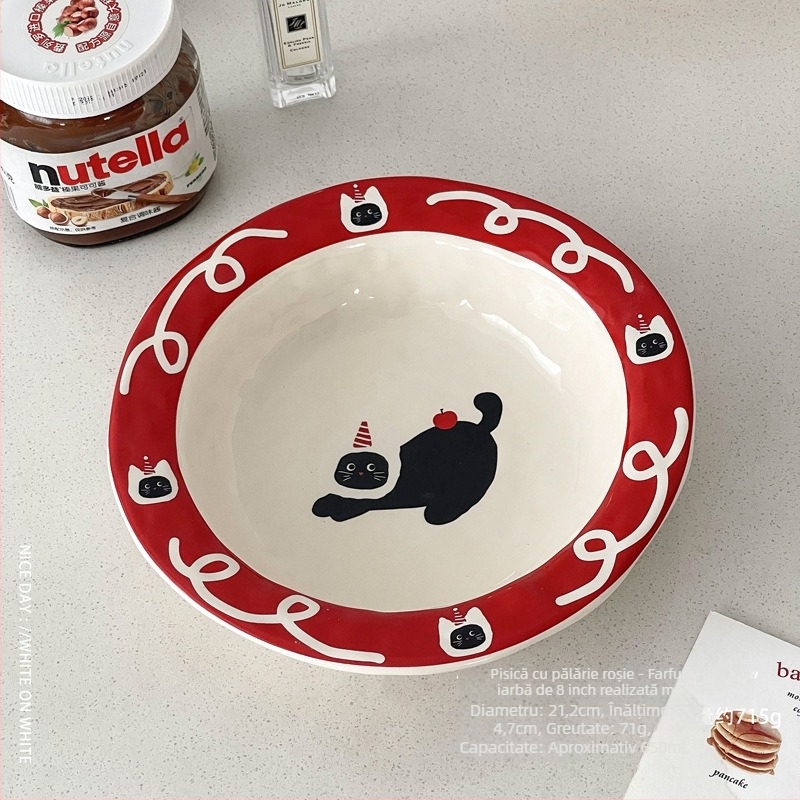 Farfurie de desert din porțelan pentru ceaiul de după-amiază, rotundă, diametru 18–18,9 cm, compatibilă cu microunde, decal de înaltă temperatură, model cu animale