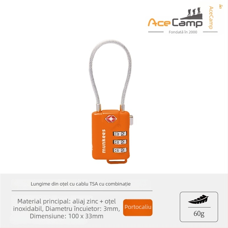 Lacăt pentru bagaje Munkees cu parolă TSA, Lacăt mic, Model 985, Stil universal, Număr produs F96J7T885M9SS9