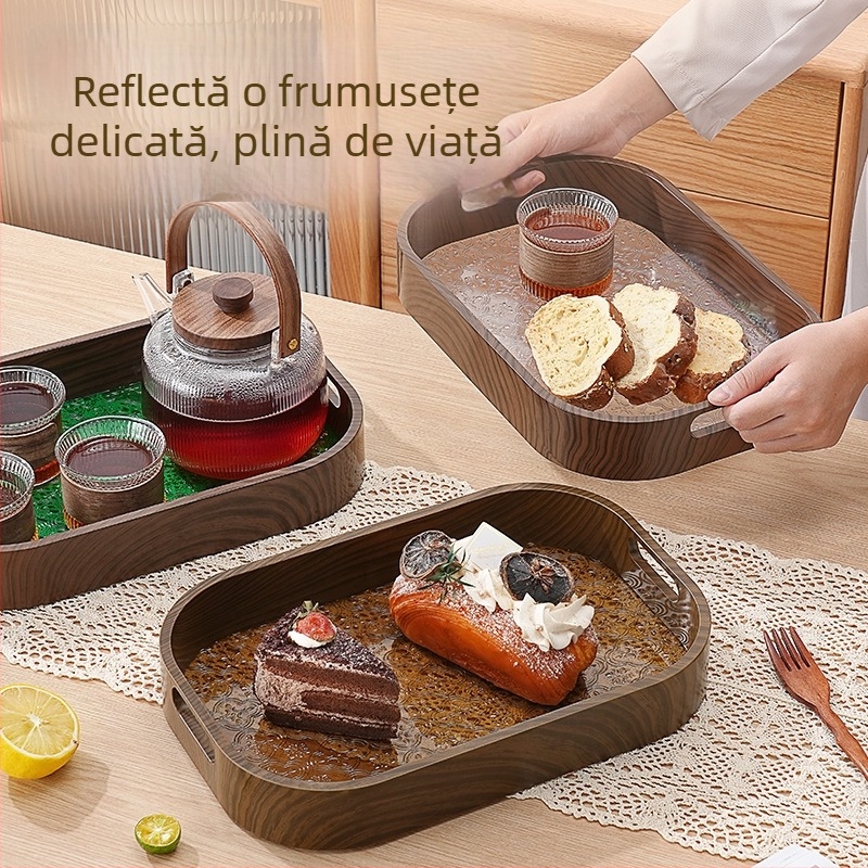 Tăviță pentru ceai cu floare Begonia, din plastic, rotundă, stil vintage/retro, turnare monobloc