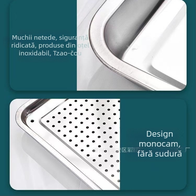 Tavă pătrată din oțel inoxidabil, cu design îngroșat, pentru servire și gătit, utilizare casnică și comercială, multifuncțională