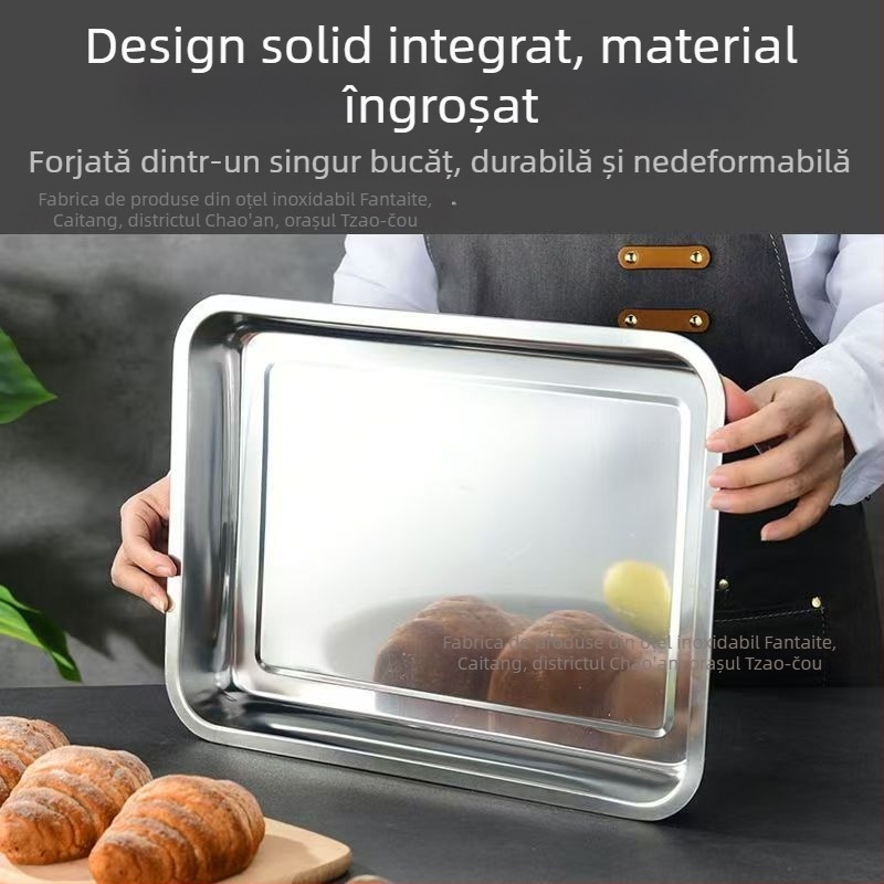 Tavă pătrată din oțel inoxidabil, cu design îngroșat, pentru servire și gătit, utilizare casnică și comercială, multifuncțională