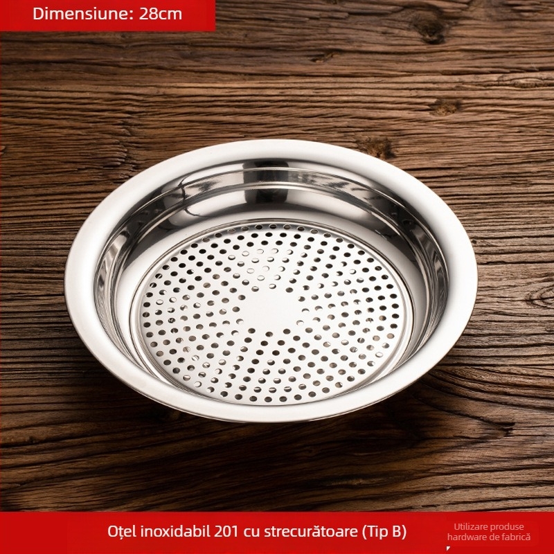 Farfurie pentru gyoza din oțel inoxidabil, cu tavă de scurgere și recipient pentru oțet, rotundă, suprafață lustruită, set cadou modern minimalist