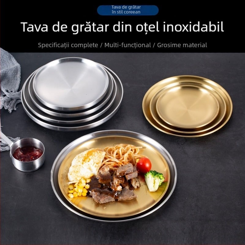 Placă pentru grătar în stil coreean, din oțel inoxidabil, rotundă (suprafață lustruită; logo imprimat; personalizabil)