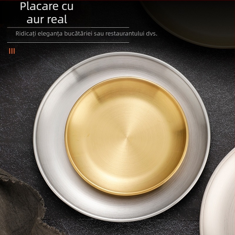 Placă pentru grătar în stil coreean, din oțel inoxidabil, rotundă (suprafață lustruită; logo imprimat; personalizabil)