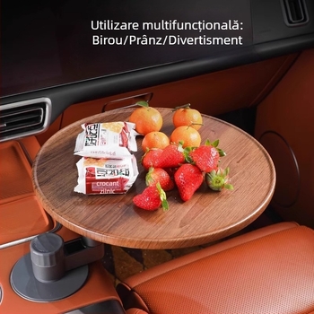 Tavă auto din lemn, formă rotundă, stil modern minimalist, tavă pentru ceai/gustări cu suport pentru pahar