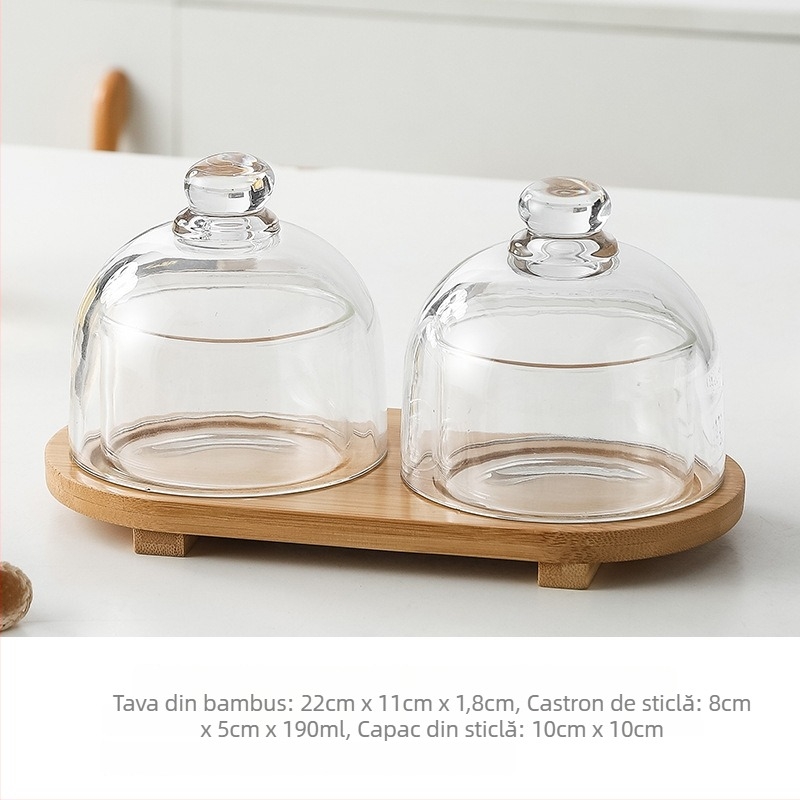 Vas de desert cu capac din sticlă, porție individuală, farfurie de fructe, material sticlă, stil nordic, brand jiarib