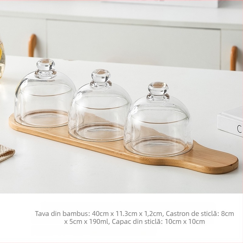 Vas de desert cu capac din sticlă, porție individuală, farfurie de fructe, material sticlă, stil nordic, brand jiarib