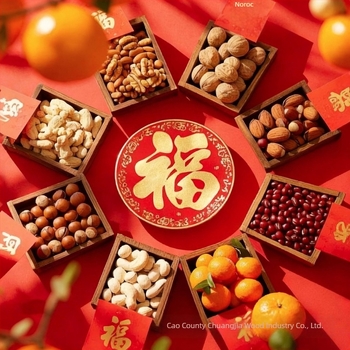 Tava circulară din lemn pentru fructe cu compartimente în grilă | Lemn solid | Stil modern minimalist | Create good