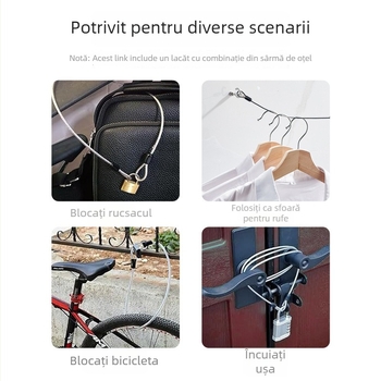 Lacăt cu cablu din oțel pentru biciclete și motociclete – Mecanic, Model: Steel Straight Cable+Password Lock, Material: oțel+PVC, Diametrul tijelor de blocare: 25 mm