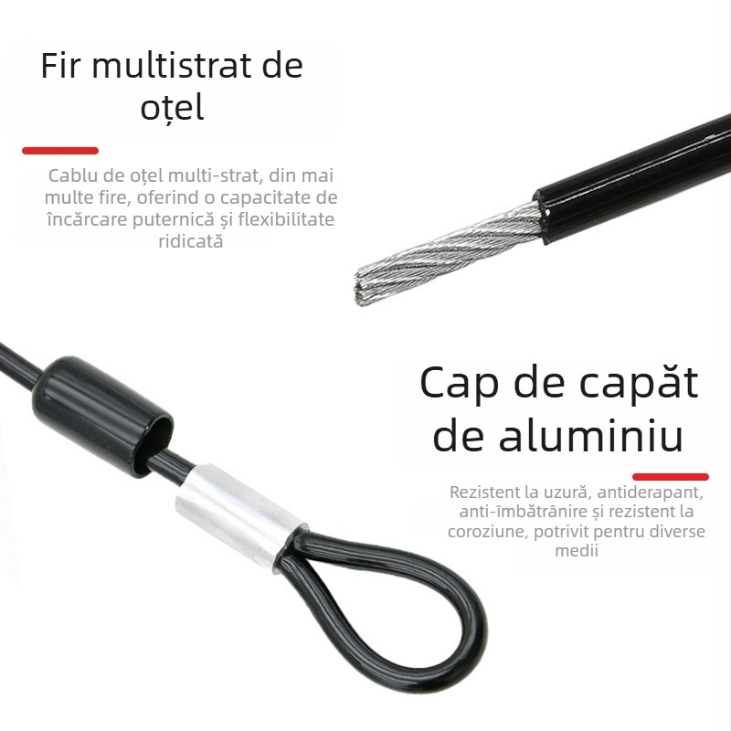 Lacăt cu cablu din oțel pentru biciclete și motociclete – Mecanic, Model: Steel Straight Cable+Password Lock, Material: oțel+PVC, Diametrul tijelor de blocare: 25 mm