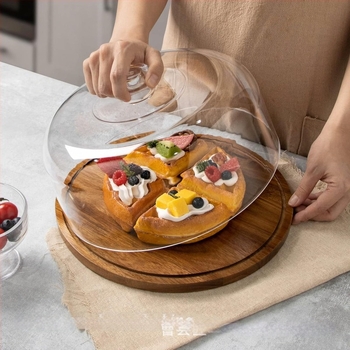 Farfurie plată din lemn, formă neregulată și model floral, stil modern minimalist; potrivită pentru servire fructe și deserturi; imprimare logo disponibilă și personalizare