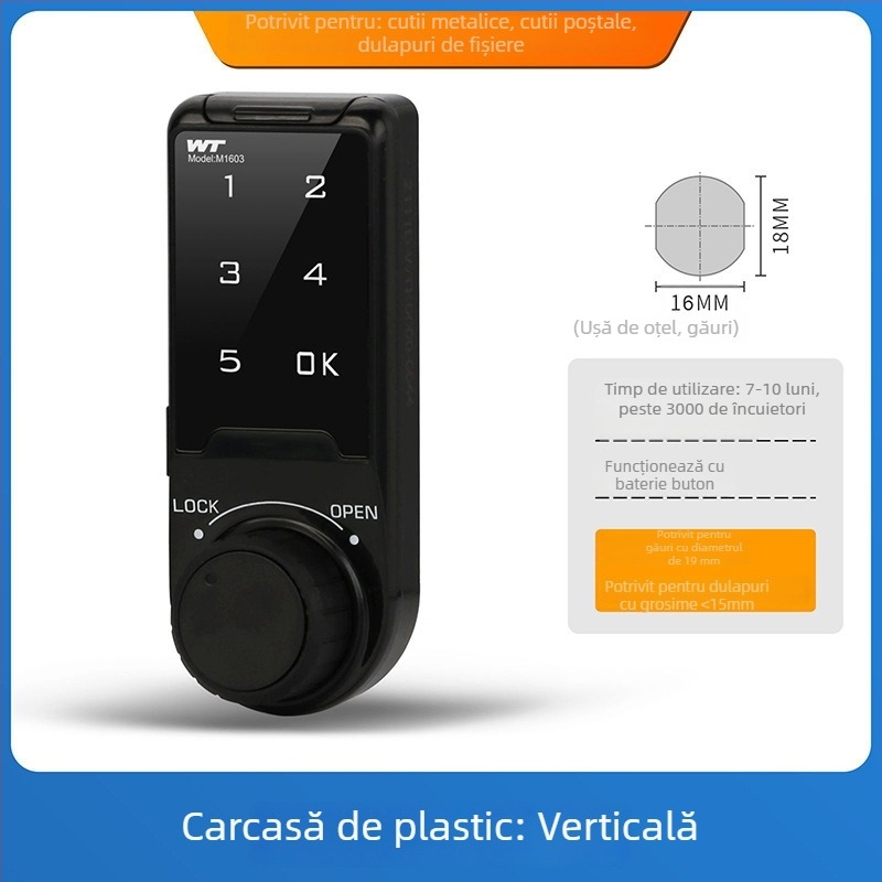 Verrou electronic cu parolă pentru mobilier: dulapuri și sertare, corp din aliaj de zinc, model 568, grosime tijă 18, stil modern minimalist