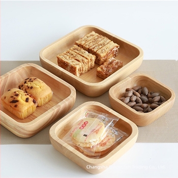 Tavă pentru fructe din lemn de cauciuc și bol pentru salată, pătrat în formă de barcă, lemn natural solid, farfurie Mooncake cu bază groasă, logo imprimat, personalizabil