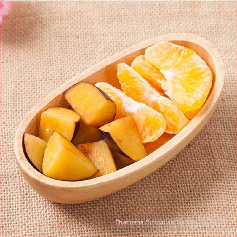 Tavă pentru fructe din lemn de cauciuc și bol pentru salată, pătrat în formă de barcă, lemn natural solid, farfurie Mooncake cu bază groasă, logo imprimat, personalizabil