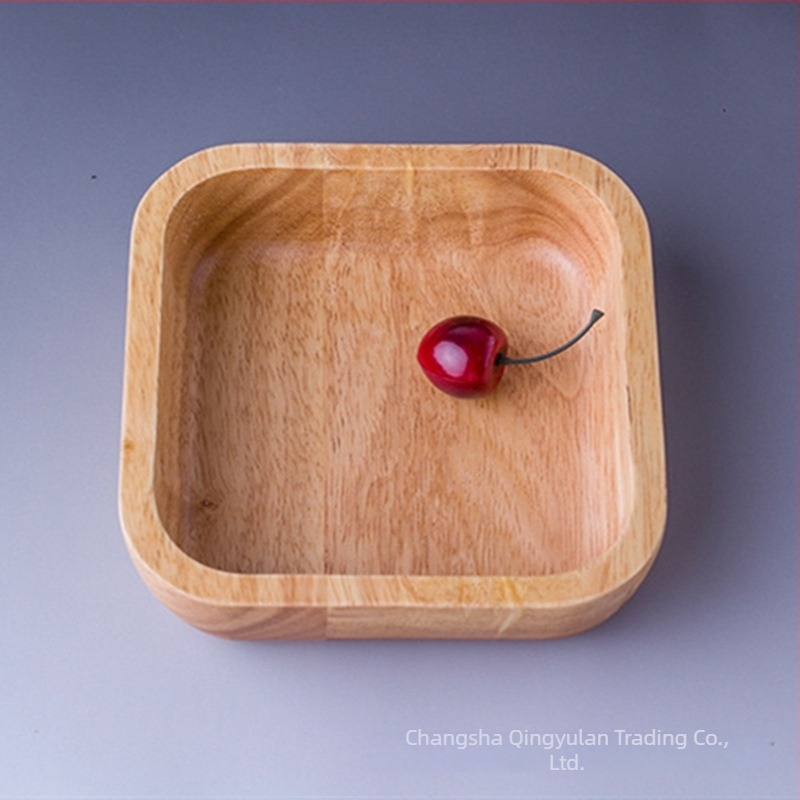 Tavă pentru fructe din lemn de cauciuc și bol pentru salată, pătrat în formă de barcă, lemn natural solid, farfurie Mooncake cu bază groasă, logo imprimat, personalizabil