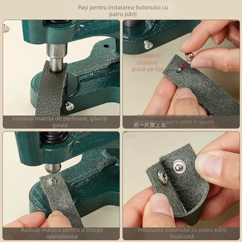 Mașină de presat manual din oțel pentru montarea nasturilor, cataramă cu cinci dinți, instrument și matriță de instalare pentru îmbrăcăminte și textile