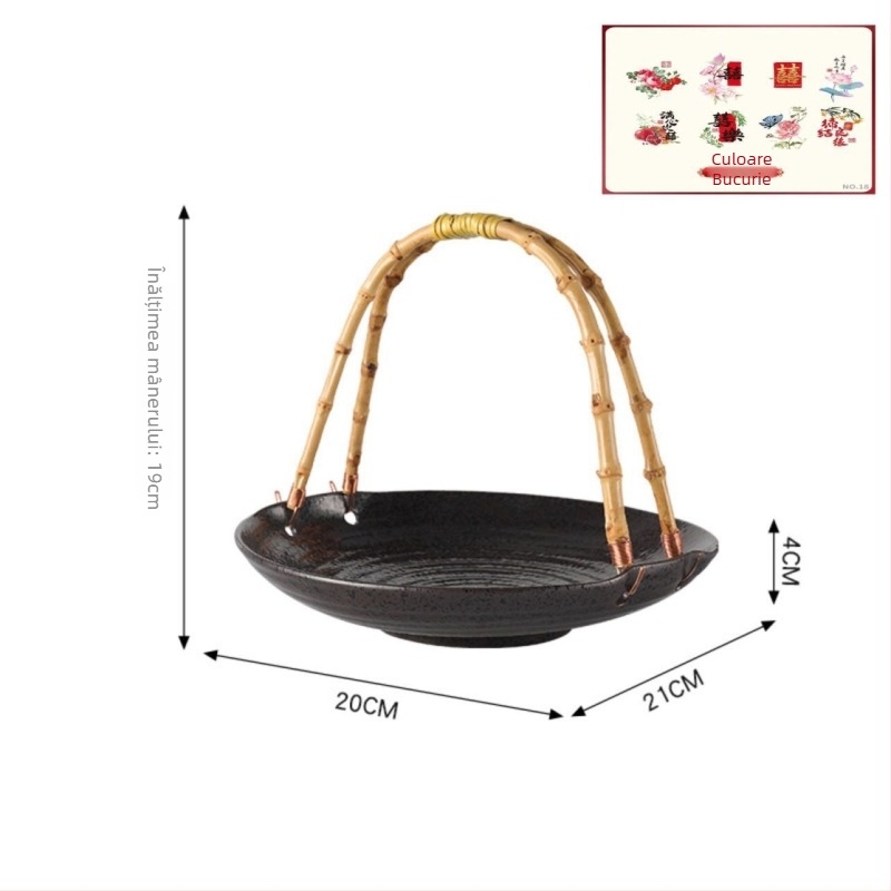 Farfurie de servire din porțelan, rotundă, glazură cu fisuri de gheață, stil modern minimalist, potrivită pentru promovări publicitare