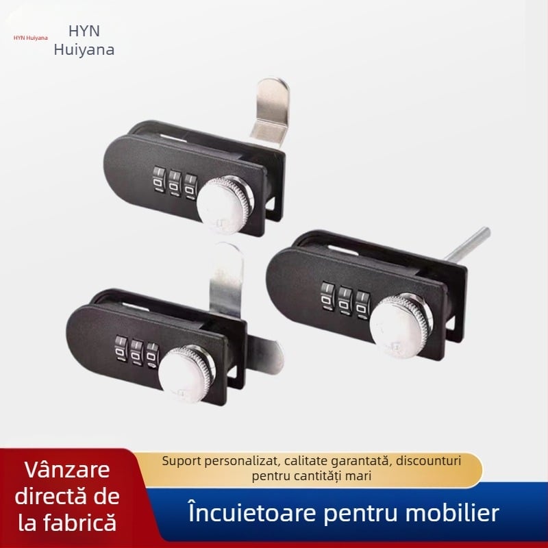 Încuietoare mecanică pentru sertare și dulapuri — încuietoare cu combinație, aliaj + plastic, deschidere tijă 23×68 mm, pentru uși și sertare de dulap, stil modern minimalist