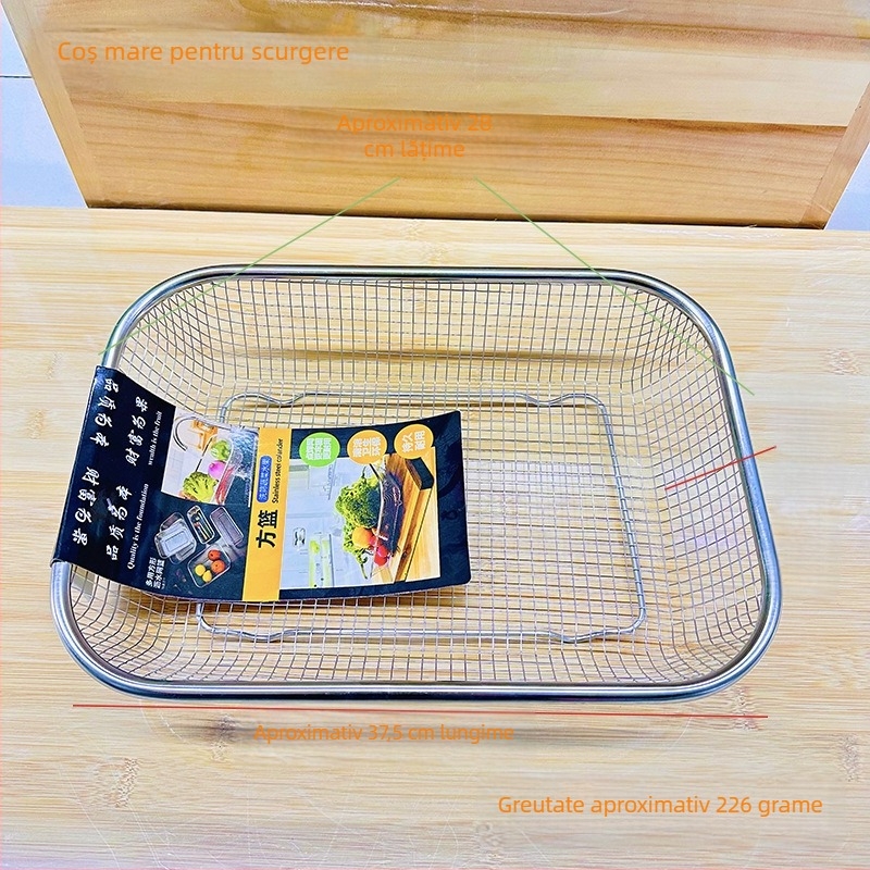 Coș din oțel inoxidabil pentru scurgere fructe și legume, dreptunghiular plasă, stil modern simplu, model grilă, lansat în 2025